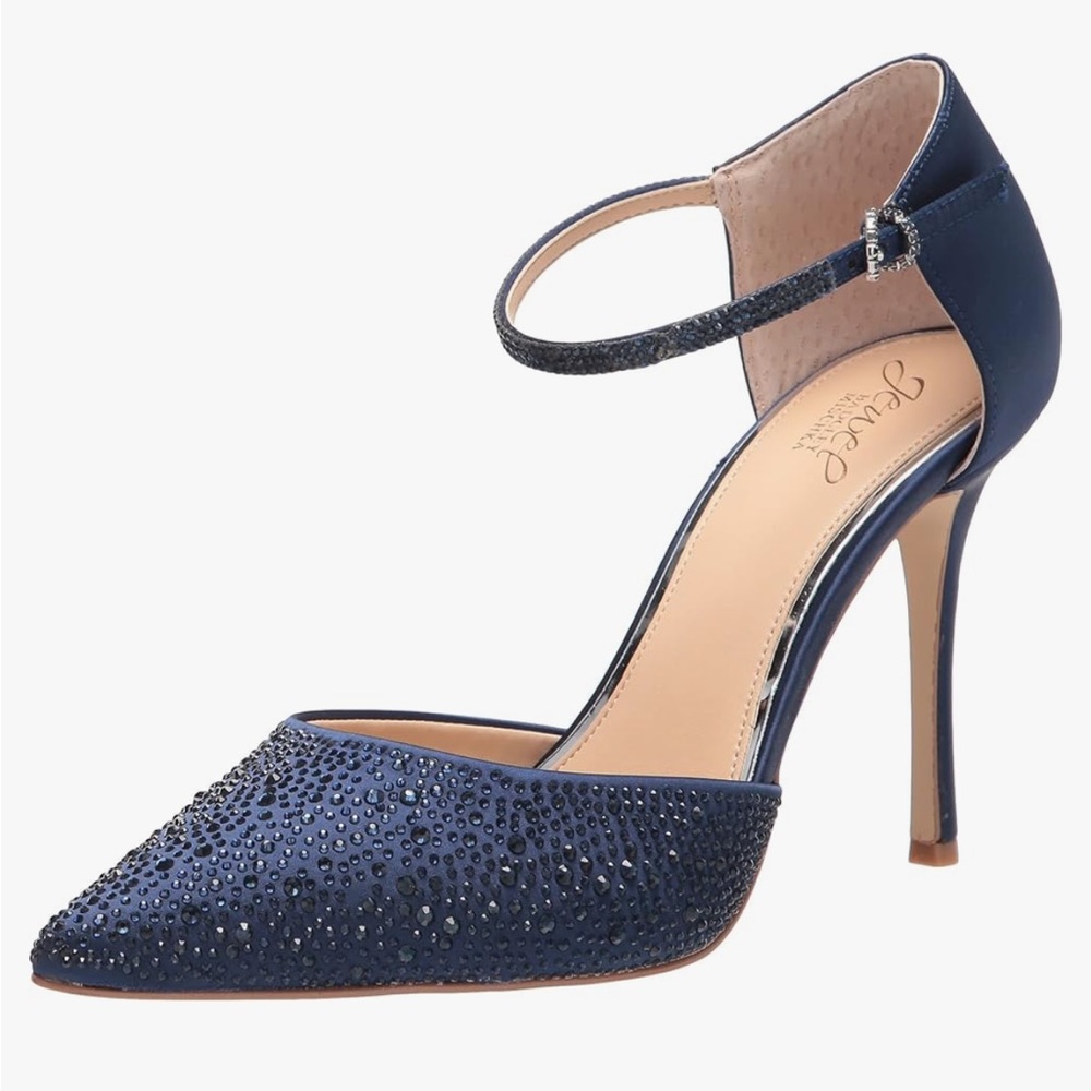 Jewel Badgley Mishka Jailene Elegant Navy Dark Blue Stiletto Heels Embellished